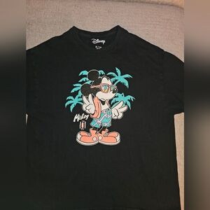 Disney Black T-Shirt with Tropical Mickey Mouse